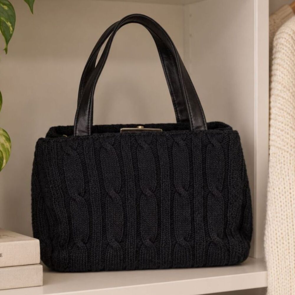 Croft & Barrow Black Cable Knit Leather Shoulder Crossbody Bag Purse NWOT
